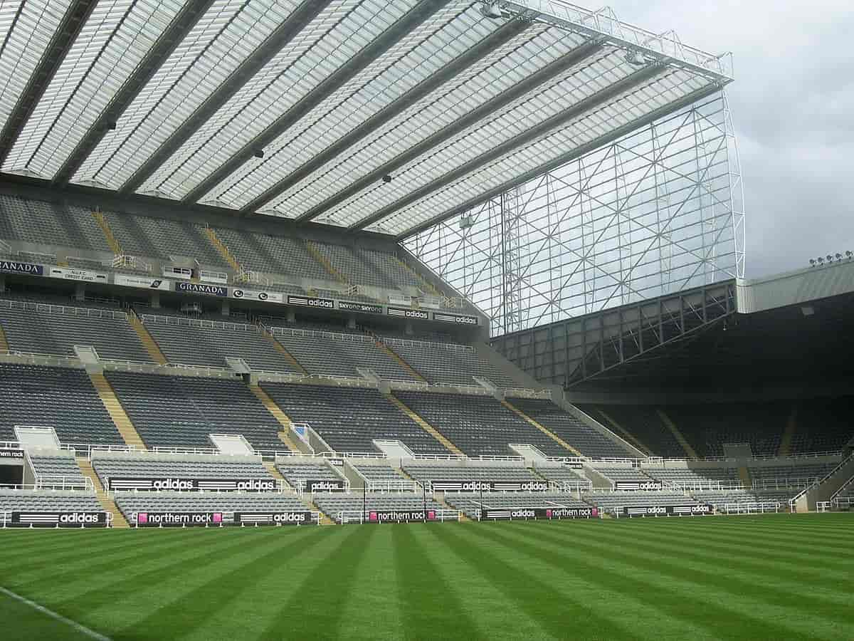 Sir John Hall Stand at St James' Park viewed from the technical area